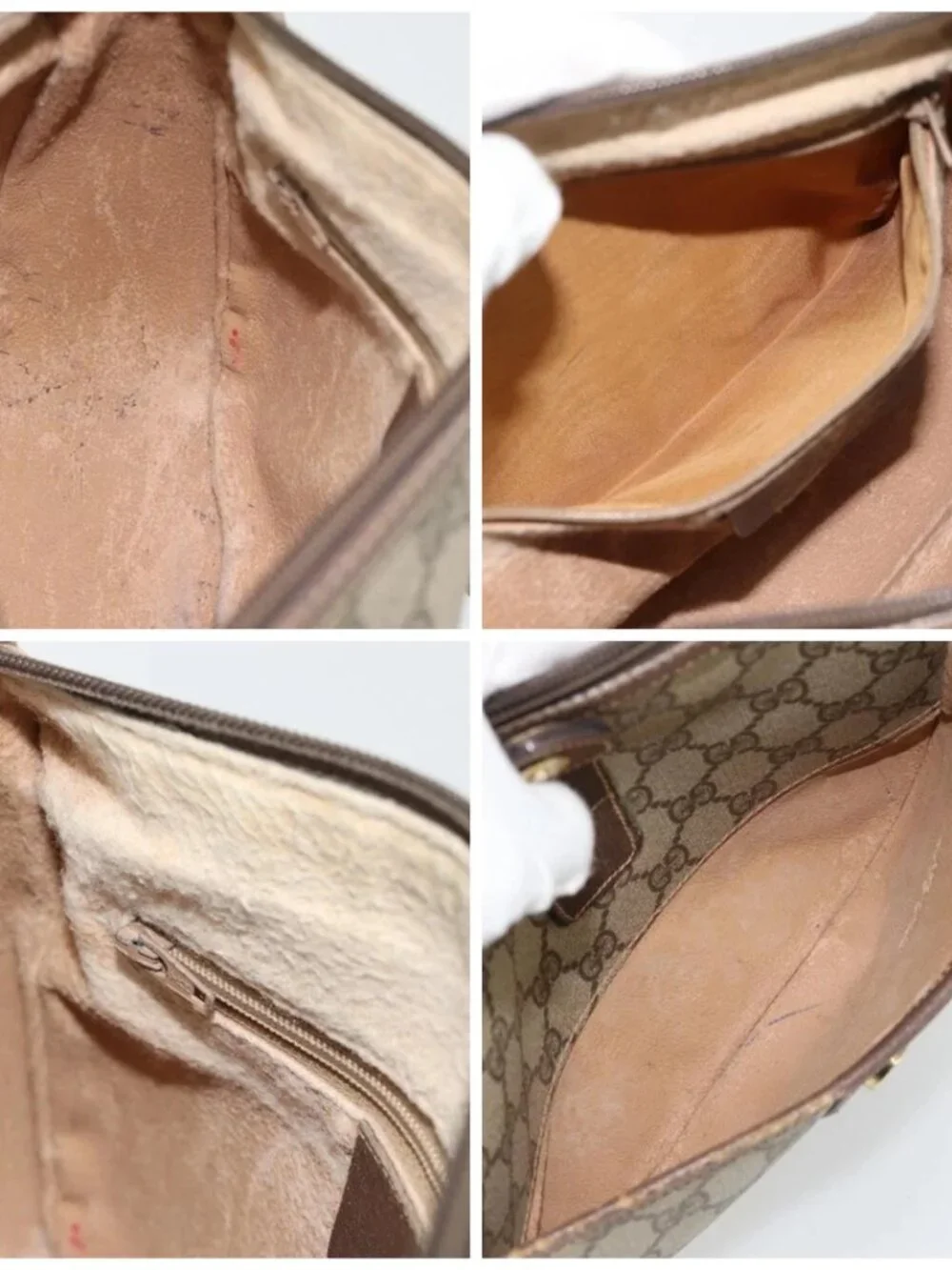 GUCCI GG Supreme Web Sherry Line Bag PVC Beige Gold 89 02 032 Auth 181166